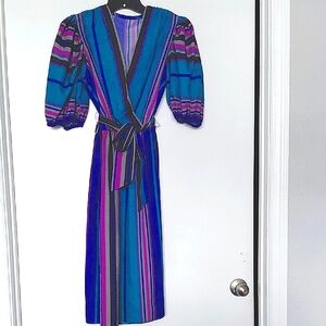 Vintage Striped Multicolor Wrap Dress